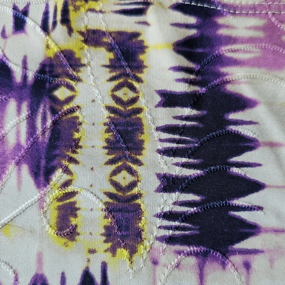 JM Collection Womens Petite Small Purple Yellow Abstract Ikat 3/4 Sleeve Top EUC